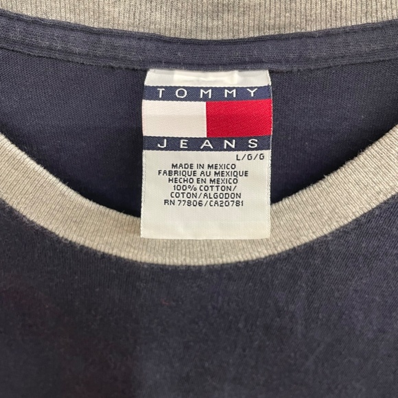 VTG Tommy Jeans Mens Tee Size L Navy Puffy Decal Tommy Hilfiger - Picture 3 of 5